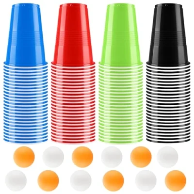 Image de Sprifityy Gobelet Beer Pong,100 Réutilisables Tasse de Bière Pong et 12 Balles Ping Pong,500ML Jeux à Boire Gobelets,pour Une Fête d&#039;anniversaire, Réunion d&#039;amis, Noël