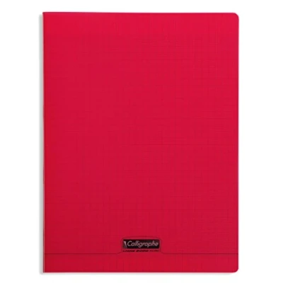 Image de Calligraphe 18393C Un Cahier Agrafé Rouge (une Marque de Clairefontaine) 24x32 cm 192 Pages Grands Carreaux Papier Blanc 90 g Couverture Polypro Transparent