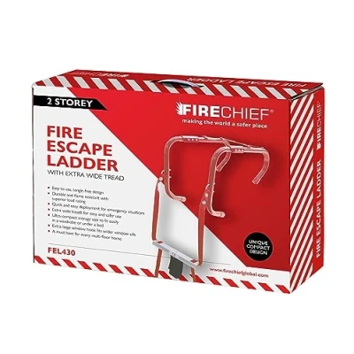 Image de Firechief FEL430 Escabeau de pompier pour usage domestique Échelle compacte et légère situations d&#039;urgence pliable à 2 étages avec marches extra larges