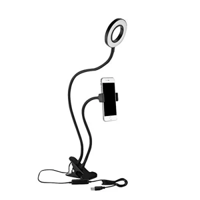 Image de Éclairage annulaire portable Selfie, support de table à bras long 360 LED lumière d&#039;appoint, réglable en 3 couleurs, avec pour téléphone portable, diffusion direct, maquillage, photo