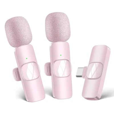 Image de HMKCH Micro Cravate sans Fil pour iPhone/Telephone Android/Ordinateur Portable, Microphone à Revers USB C Enregistrement vidéo, Vlog, TikTok, Réduction du Bruit, Clip Plug Play sur Micro(Rose)