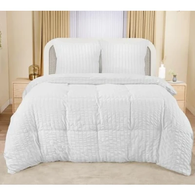 Image de Utopia Bedding Seersucker Housse de Couette 200x200 cm avec 2 Taies d&#039;oreiller 80x80 (Blanc) Parure Lit Ensembles Housses en Microfibre brossée Douce