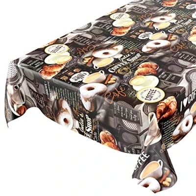 Image de ANRO Nappe en Toile cirée Lavable Motif Donuts 240 x 140 cm Gris foncé