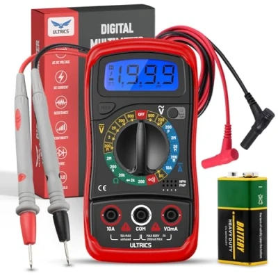 Image de ULTRICS Multimètre Numérique Voltmètre Ampèremètre Ohmmètre avec Cordons de Test, Testeur Électrique 1999 Comptes, Tension AC/DC, Courant, Résistance, Circuit, Continuité, Diodes
