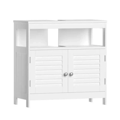 Image de VASAGLE Meuble sous Lavabo, de Salle Bain, Placard Vasque, avec 2 Portes Persiennes, Beaucoup d’Espace Rangement, Style Moderne, 30 x 60 cm, Blanc BBC02WT