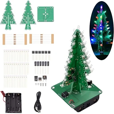 Image de Adeept kit de bricolage coloré 3D pour sapin Noël LED, 7 couleurs clignotantes RVB, circuit électronique à assembler, amusant projet STEM PCB étudiants, adolescents, apprentissage