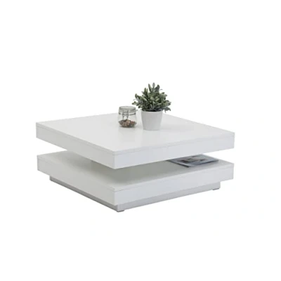 Image de Apollo Andy Table Basse Pour Séjour, Carrée, Matériau Dérivé Du Bois, Plateau De Pivotant À 360, Blanc/Béton, 67 x 35 cm