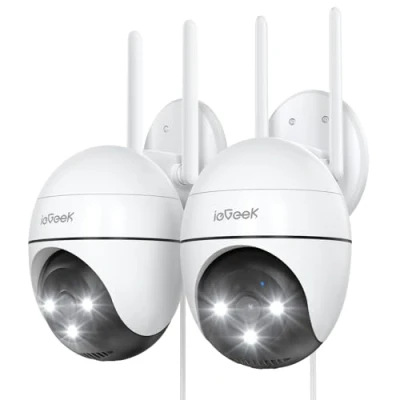 Image de ieGeek (2 Pièces 2K Camera Surveillance WiFi Exterieure, 360 IP, Vision Nocturne Couleur, Détection Humaine et Suivi Automatique, Audio Bidirectionnel, Sirène Alarme Lumineuse, Stockage