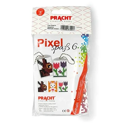 Image de Pixel P90025 00505 Kit de bricolage amusant 6 pour enfants, système d&#039;assemblage simple avec des petites pierres en bioplastique créer 2 porte clés (médaillons), sans repassage ni collage