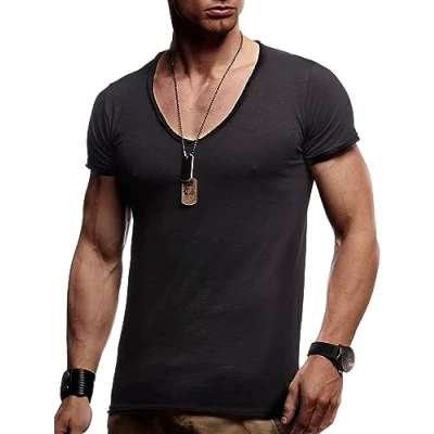Image de Leif Nelson T shirt ample et avec col en V profond Basic ln6280LN6280 noir S