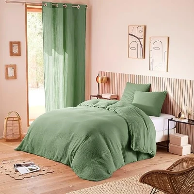 Image de Parure de couette Noah Gaze coton 240 x 220 pour lit 2 Places 140 à 160 cm Olive