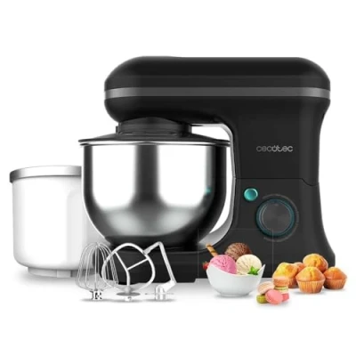 Image de Cecotec Batteur Mélangeur Cecomixer Merengue 5L 1200 Ice Cream Noir. W, Bol en Acier Inoxydable de 5 L et Accessoires pour Battre Pétrir, Comprend une Fonction Faire la Glace