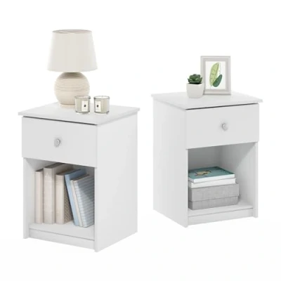 Image de Furinno Tidur Table de Nuit avec 1 Tiroir, Paquet 2, Blanc
