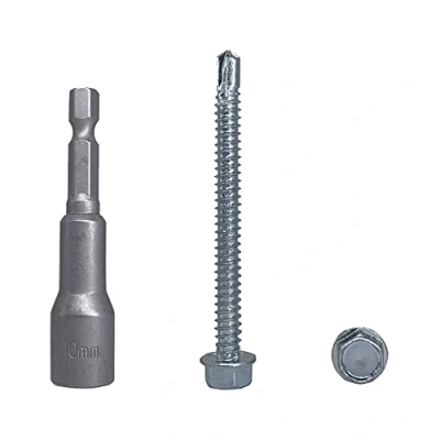 Image de Marcopol Lot de 50 vis DIN 7504 K en acier zingué 6,3 x 70 mm, à tôle auto perceuse, tête rondelle hexagonale, autotaraudeuse (50, mm), Argenté.