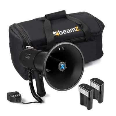 Image de VONYX MEG075 Pack Mégaphone 75W avec 2X Batteries Rechargeables MRB12 et Sac de Transport, Portée 1,3 km, Micro Main, Bluetooth, Lecteur MP3, Idéal pour Manifestations Matchs Sportifs