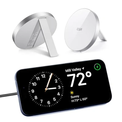 Image de ESR Chargeur Induction sans Fil HaloLock avec Béquille Compatible MagSafe, iPhone 16/16 Plus/16 Pro/16 Pro Max/15/14/13 Series, Airpods 4, Câble de 1,5 m Débranchable, Blanc