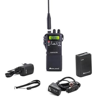 Image de Midland Alan 42 DS CB Portable AM/FM Multi Bande Radio Émetteur Récepteur pour tous les Pays de l&#039;UE, avec Prise Accessoire 2 Pin, Squelch Digital et Audio Limpide
