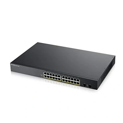Image de Zyxel Switch 24 ports Gigabit PoE Gestion intelligente Montage en rack PoE+ avec une puissance de 170 Watts et 2 SFP VLAN, IGMP, QoS Garantie à vie [GS1900 24HP]