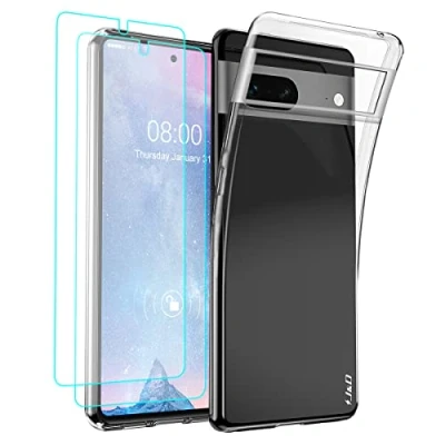 Image de J&amp;D Compatible pour Google Pixel 7 Coque, Clair Anti Jaune Mince Housse avec (2 Paquet) Protection D’Écran, Antichoc TPU Bumper Étui 7, Pas Pro, Transparente