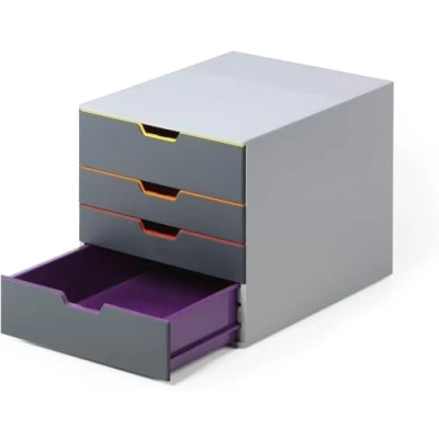 Image de Durable 760427 Boîte à Tiroirs A4 (Varicolor) 4 Compartiments, avec Étiquettes pour Inscription, Multicolore