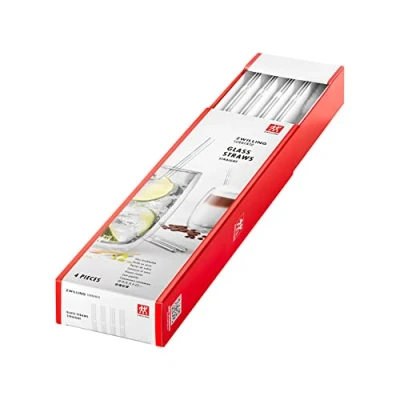 Image de ZWILLING pailles droites réutilisables en verre borosilicate pour boissons chaudes ou froides, pack de 4 + 1 brosse à nettoyer, longueur 23 cm, couleur: transparente, série Sorrento
