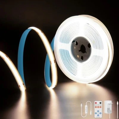 Image de PAUTIX Bande LED COB Blanc Naturel 4000K, 5M 2400LEDs 24V CRI90 Kit Ruban Lumineuse Lumineux Dimmable avec Télécommande RF et Alimentation pour Miroir,Plafond,Cuisine,Armoire,Placard