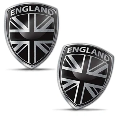 Image de Biomar Labs® 2 x 3D Flexibles Autocollant Badge Stickers Drapeau National Royaume Uni UK GB Britannique Union Jack Noir Argent Emblème Voiture Auto Moto F 151
