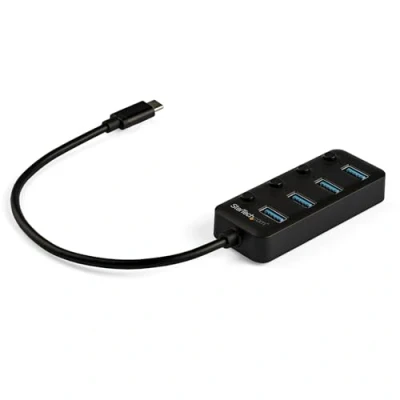 Image de StarTech.com Hub USB 3.0 Type C 4 Ports avec Commutateurs Individuels par Port (On/Off) SuperSpeed 5Gbps 3.1/3.2 Gen 1 Alimenté Bus Portable Câble 25cm