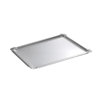 Image de Lot de 5 plateaux rectangulaires jetables en carton 23x33 cm argent
