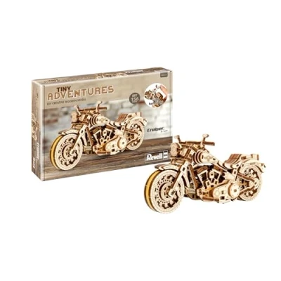 Image de Revell Tiny Adventures 00614 Moto Cruiser V Twin Maquette en bois à l&#039;échelle 1/13 avec moteur Pull Back &amp; Go Longueur 18 cm