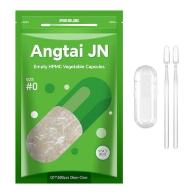 Image de Angtai JN Gélules Vides Végétales à Remplir Taille 0 (500 unités) Capsule Vide avec Micro Cuillère,Certifié Casher,Halal,Empty Capsules Compatible la Machine de Remplissage