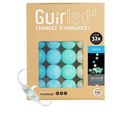 Image de GuirLED Guirlande lumineuse boules coton LED USB Veilleuse bébé 2h Adaptateur secteur double 2A inclus 3 intensités 32 3.2m Horizon