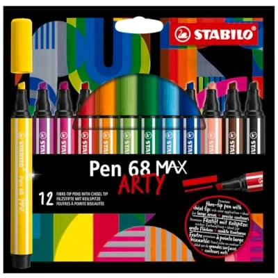 Image de Feutre dessin STABILO Pen 68 MAX Etui carton de 12 Feutres Coloriage Pointe Large, Gamme ARTY