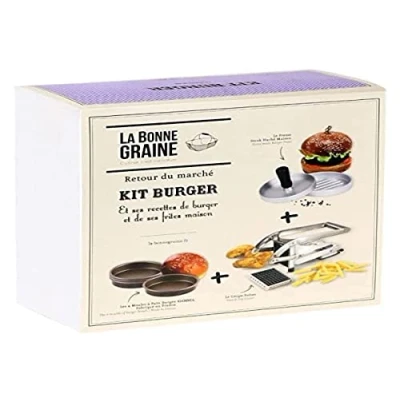 Image de LA BONNE GRAINE 1 Coupe frites presse steak haché 4 moules à pain burger GOBEL 29 x 14 cm Fabriqué en France