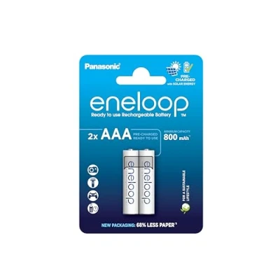 Image de eneloop, Piles Rechargeables AAA/Micro, Lot de 2, capacité Min. 800 mAh, Ni MH, prêt à l&#039;emploi, jusqu&#039;à 2000 Fois, Emballage sans Plastique, Standard, Blanches