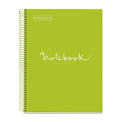 Image de Miquelrius Cahier A4 Carnet de Notes Emotions, 120 Feuilles 90 g/m², Grille 5 x mm, Bandes couleur, Spirale microperforée, Couverture extra dure, 4 Trous, Couleur Vert Lime