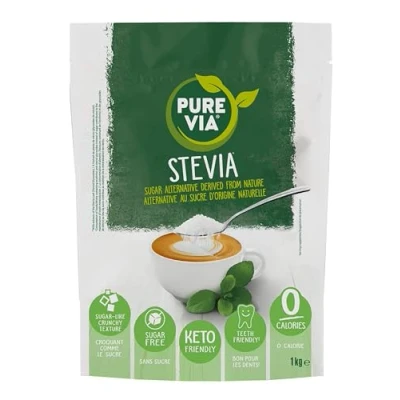 Image de Pure Via Poudre Cristallisée, Alternative au Sucre d’Origine Naturelle Stévia, Zéro Calorie, 1 x 1Kg