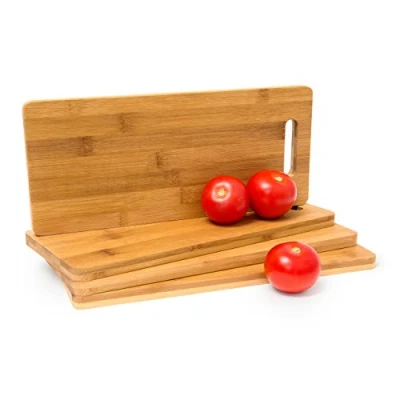 Image de Relaxdays Lot de 4 planches à découper en bambou avec poignée anse Multi usage rectangle Dimensions 1,5 x 35 15 cm, Marron
