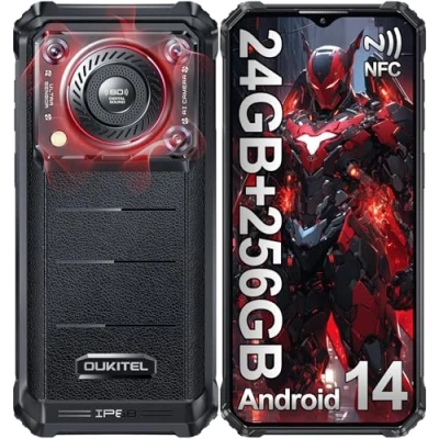 Image de OUKITEL WP36 Pro Téléphone Portable Incassable 2024 Android 14, 24GO RAM +256GO ROM/1TO, Smartphone 10600mAh, 128dB Haut Parleur, Écran 6.52&quot;, Telephone de Chantier 4G Dual SIM/13MP/GPS/NFC