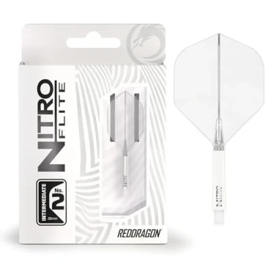 Image de RED DRAGON Darts Nitro Flite Système intégré de vol et d’Arbre No.2 Forme Design Blanc &amp; Transparent Couleur, Intermédiaire Longueur