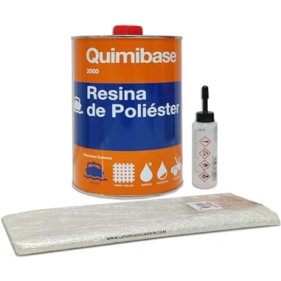 Image de Suinga Kit de réparation en Résine Polyester 1 kg (Résine 750 g + Tissu fibre verre m2 Mat 300 Catalyseur peroxyde 20 g), blanc