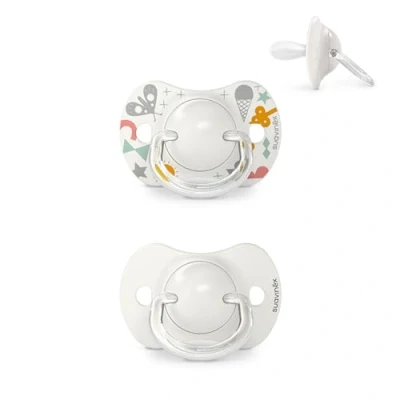 Image de Suavinex, Lot 2 Sucettes pour Bébé 0/6 Mois, Nouveau nés, Tétine Symétrique SX Pro en Silicone, plus Plate et Flexible, Réversible, Respecte le Développement Buccodentaire, Walk Gris