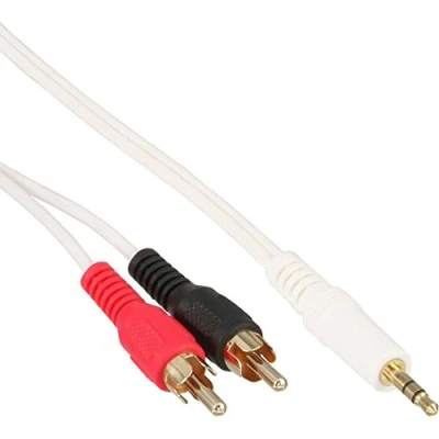 Image de Câble RCA/Jack InLine®, 2x RCA Mâle vers 3,5mm Jack Mâle, blanc / or, 2m