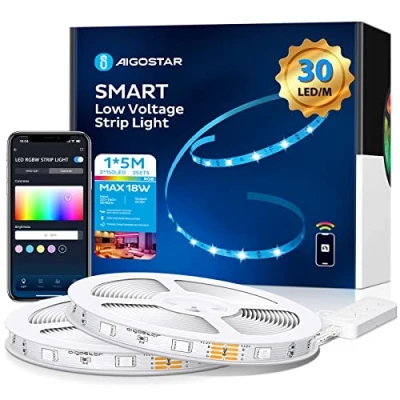 Image de Aigostar Ruban Led 10M(5M*2), RGB Bande Bluetooth Smart App Contrôle, Compatible avec Alexa/Google Home, Multicolore Télécommande, pour Chambre, Fête, Cuisine, Deco Gaming