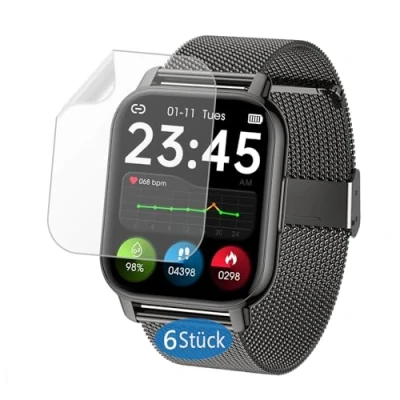 Image de Frgnie Lot de 6 films protection d&#039;écran compatibles avec la montre connectée Popglory 1,85&quot; en TPU compatible IDEALROYAL/Narcid P66