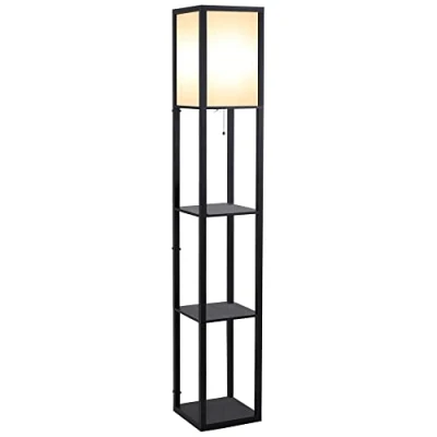 Image de HOMCOM Lampadaire étagère Lampe 26l x 160H cm 3 étagères 4 Niveaux MDF Noir