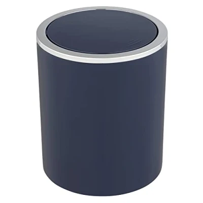 Image de WENKO Poubelle cosmétique avec Couvercle basculant Inca, contenance 2 litres, pour WC invités, Salle de Bain, Cuisine, Petite en Plastique sans BPA, Ø 14 x 16,8 cm, Bleu foncé