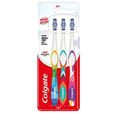 Image de Colgate Brosse à dents 360 Whole Mouth Clean Design Edition Poils souples interdentaires pointe fine les tasses de polissage aident enlever taches Nettoyeur