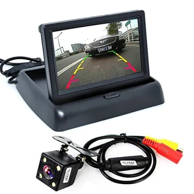 Image de ePathChina 1 ensemble pliable haute résolution 4,3 pouces TFT LCD Mini moniteur de voiture avec vue arrière caméra recul pour système stationnement véhicule