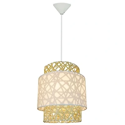 Image de Plafonnier SAMPA Quito 160cm réglable Rotin et tissu blanc Compatible LED